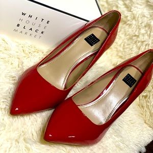NIB White  house black  market shiny red heels with dust bags 9.5